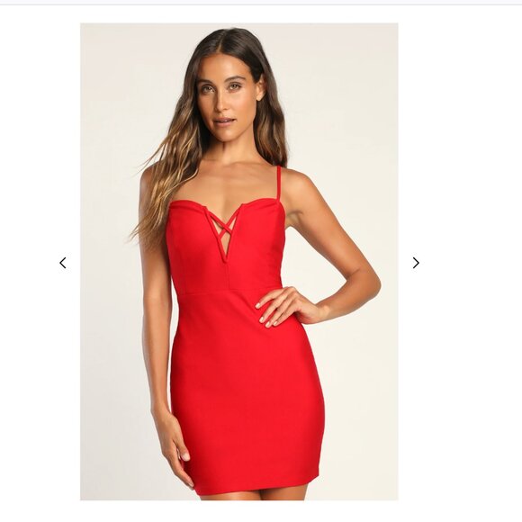 Lulus Dress Red Sleeveless Mini Bodycon Tempting Hottie NWT Small Open Back - Picture 1 of 14